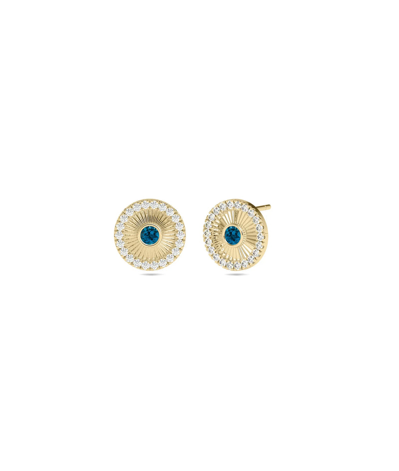 Diamond and Birthstone Halo Disc Stud Earring - 79e | Everyday 14K Gold Jewelry