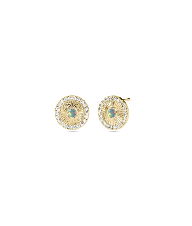 Diamond and Birthstone Halo Disc Stud Earring - 79e | Everyday 14K Gold Jewelry