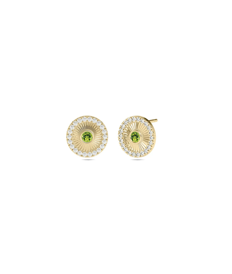 Diamond and Birthstone Halo Disc Stud Earring - 79e | Everyday 14K Gold Jewelry