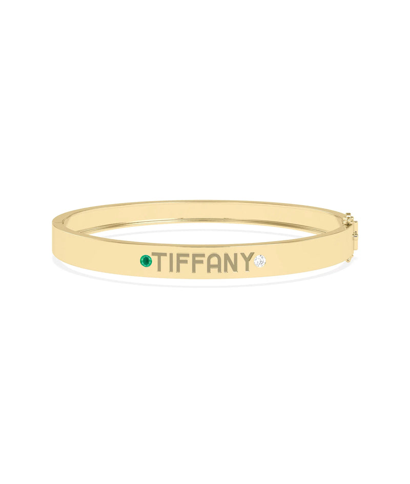 Birthstone and Diamond Engravable Bangle - 79e | Everyday 14K Gold Jewelry