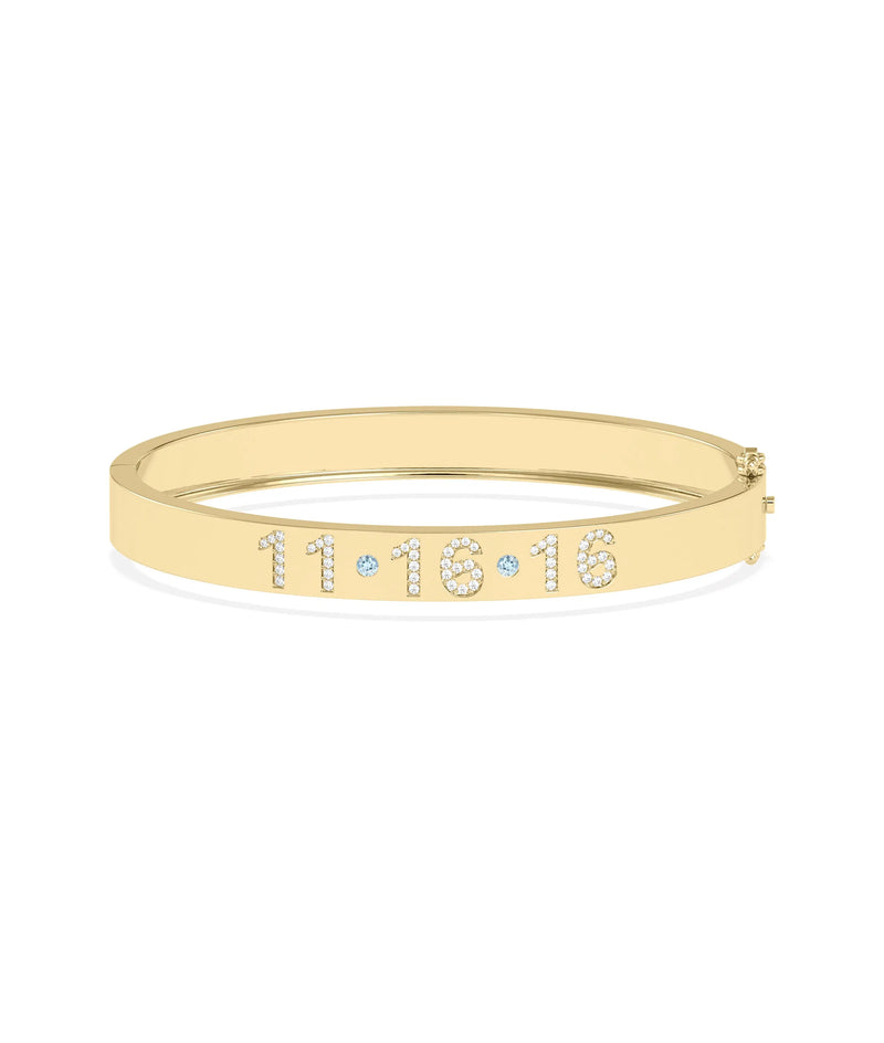 Custom Diamond Date and Birthstone Bangle - 79e | Everyday 14K Gold Jewelry