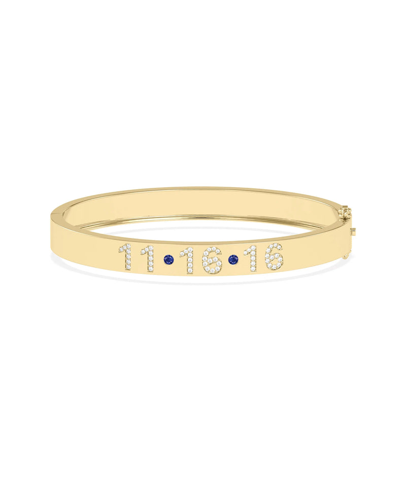 Custom Diamond Date and Birthstone Bangle - 79e | Everyday 14K Gold Jewelry