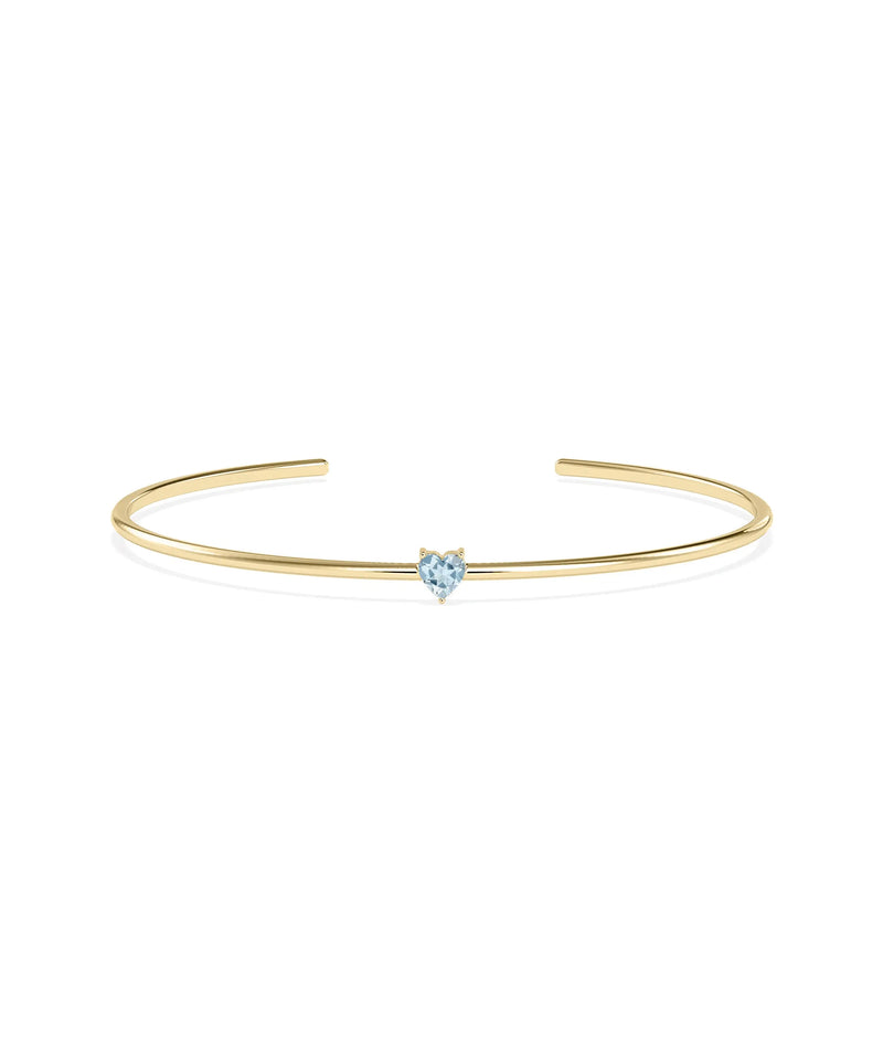 Heart Shape Birthstone Open Cuff Bangle - 79e | Everyday 14K Gold Jewelry