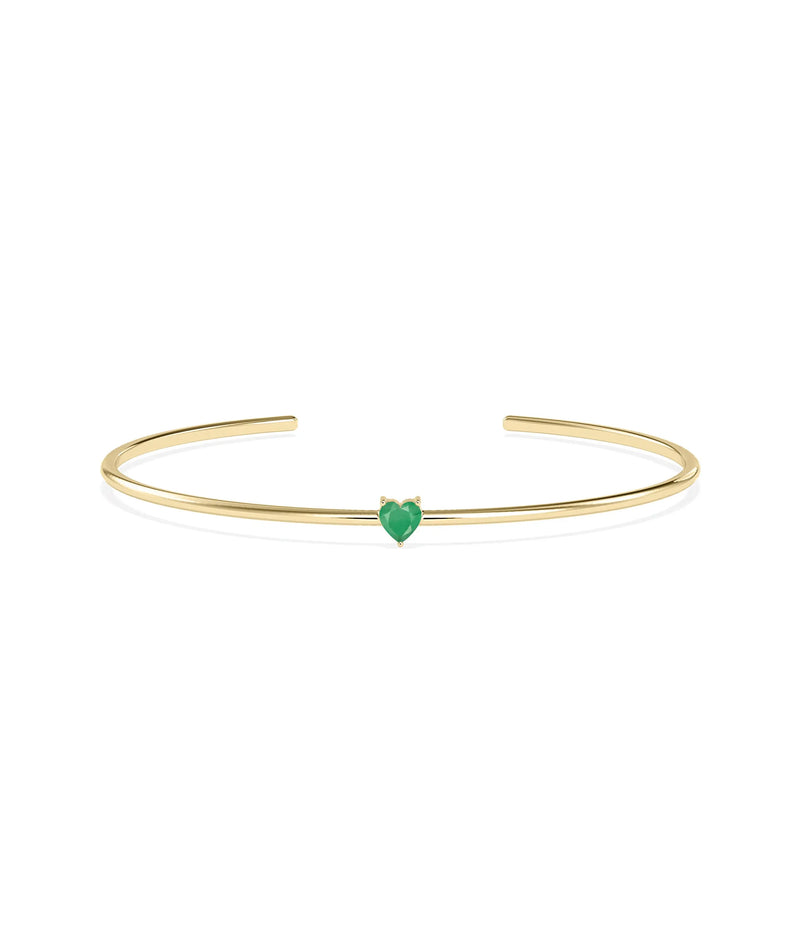 Heart Shape Birthstone Open Cuff Bangle - 79e | Everyday 14K Gold Jewelry
