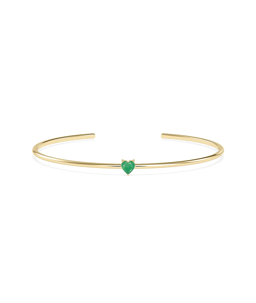 Heart Shape Birthstone Open Cuff Bangle - 79e | Everyday 14K Gold Jewelry