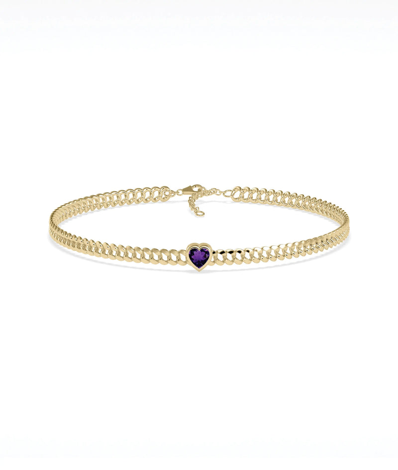 Bezel Set Birthstone Soliaire Curb Link Bracelet - 79e | Everyday 14K Gold Jewelry