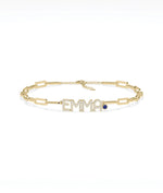 Birthstone and Diamond Pave Initials Bracelet - 79e | Everyday 14K Gold Jewelry