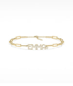 Birthstone and Diamond Pave Initials Bracelet - 79e | Everyday 14K Gold Jewelry
