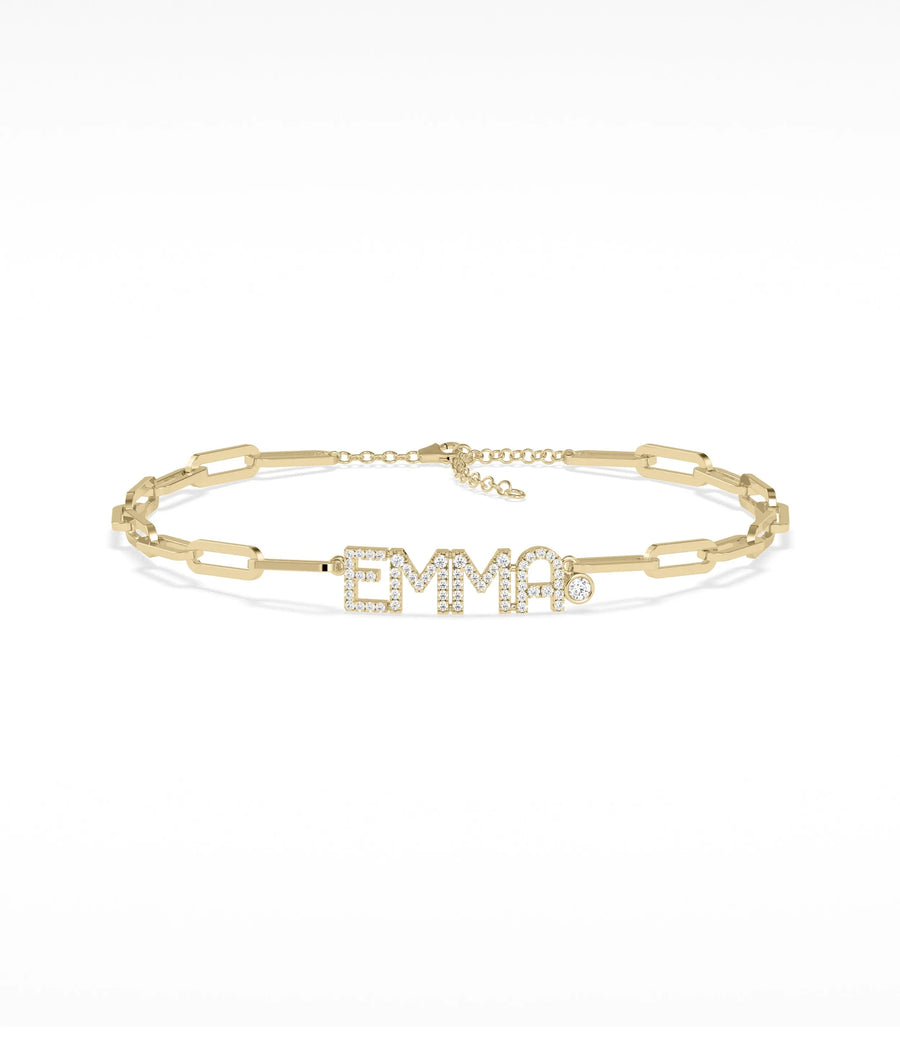 Birthstone and Diamond Pave Initials Bracelet - 79e | Everyday 14K Gold Jewelry