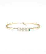 Birthstone and Diamond Pave Initials Bracelet - 79e | Everyday 14K Gold Jewelry
