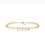 Birthstone and Diamond Pave Initials Bracelet - 79e | Everyday 14K Gold Jewelry