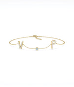Diamond Pave Initials with Birthstone Bezel - 79e | Everyday 14K Gold Jewelry