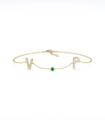 Diamond Pave Initials with Birthstone Bezel - 79e | Everyday 14K Gold Jewelry