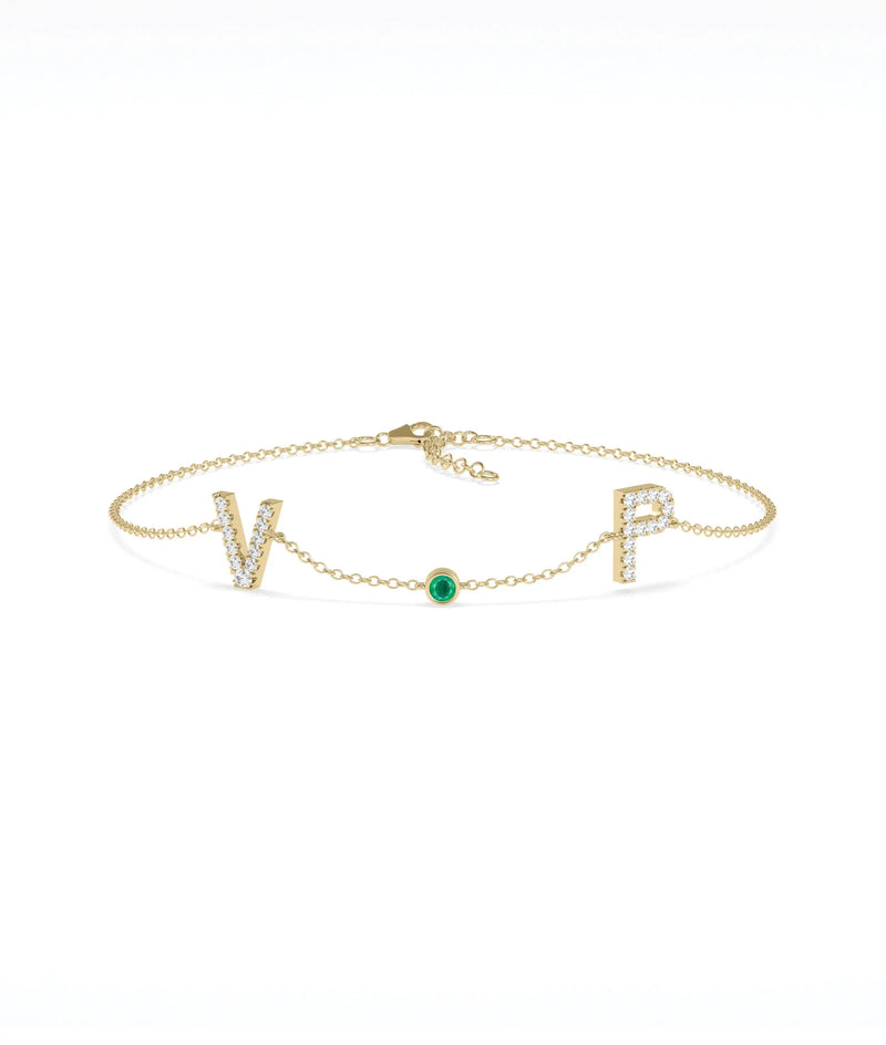 Diamond Pave Initials with Birthstone Bezel - 79e | Everyday 14K Gold Jewelry