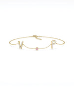 Diamond Pave Initials with Birthstone Bezel - 79e | Everyday 14K Gold Jewelry