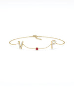 Diamond Pave Initials with Birthstone Bezel - 79e | Everyday 14K Gold Jewelry