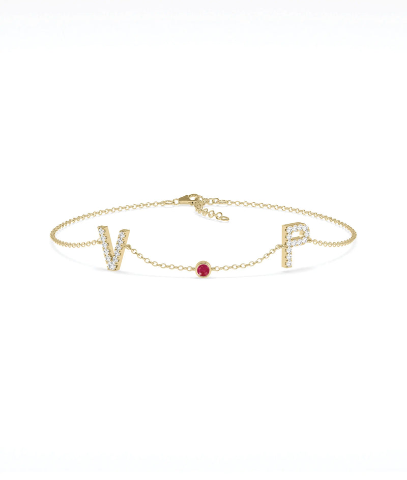 Diamond Pave Initials with Birthstone Bezel - 79e | Everyday 14K Gold Jewelry