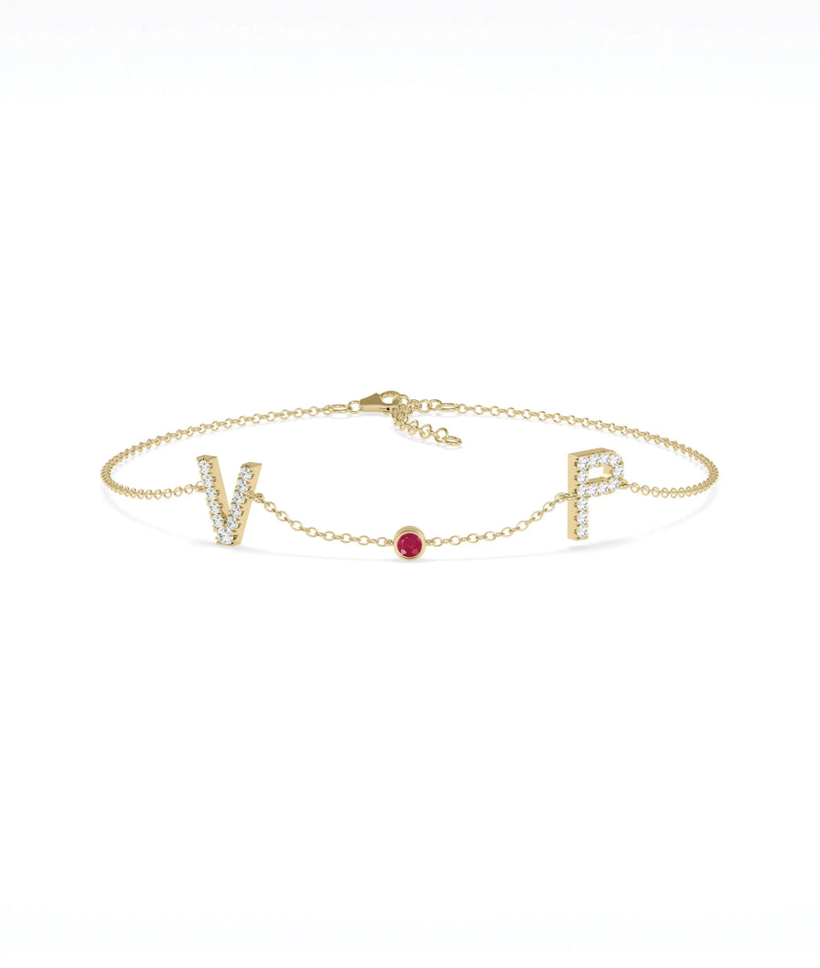 Diamond Pave Initials with Birthstone Bezel - 79e | Everyday 14K Gold Jewelry