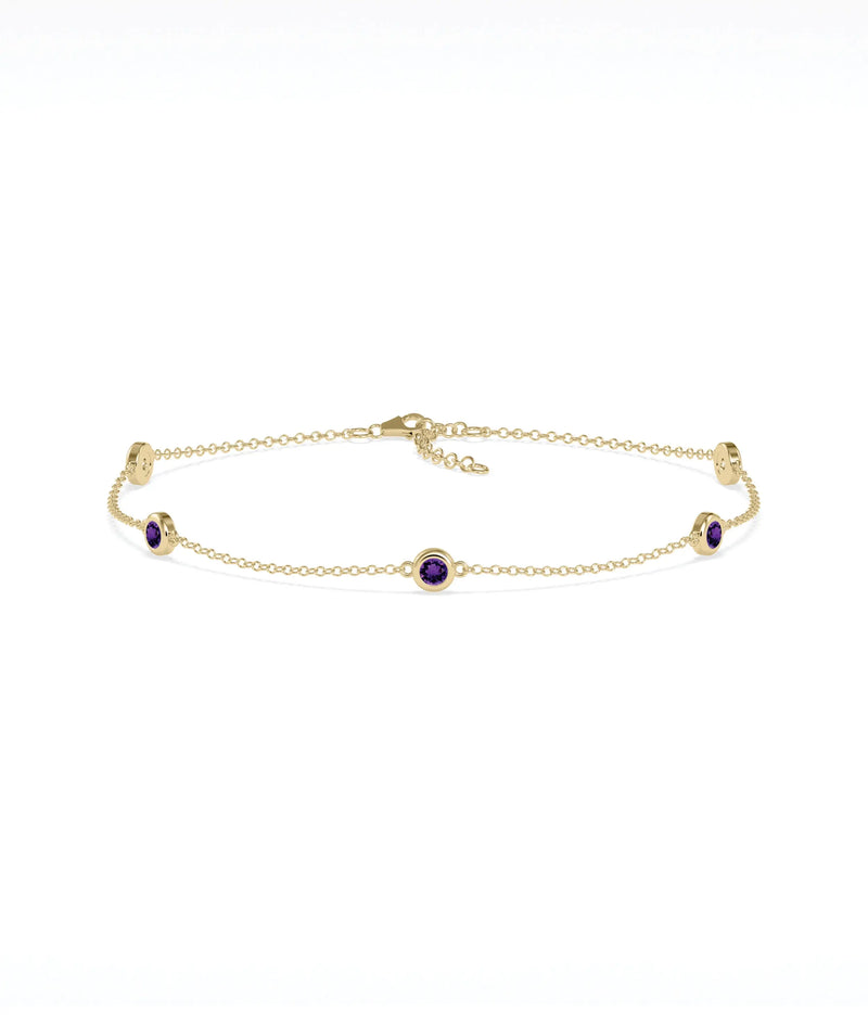 Birthstone Bezel Set Station Bracelet - 79e | Everyday 14K Gold Jewelry