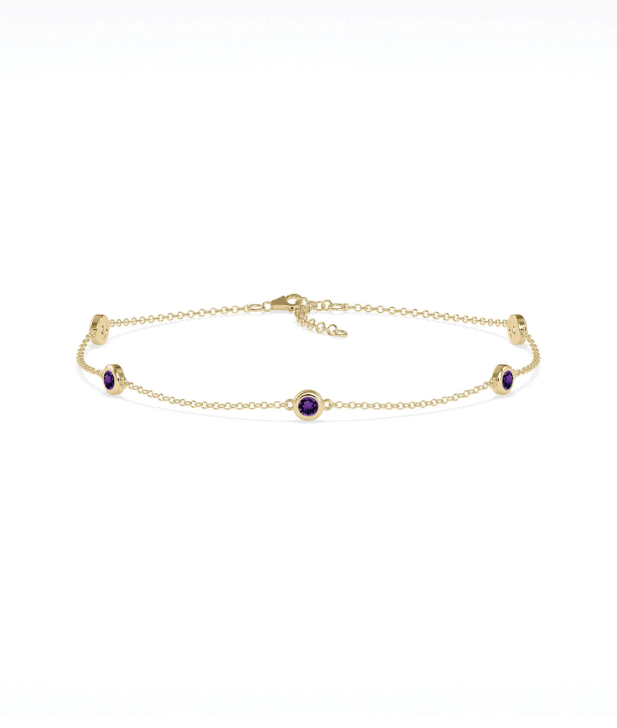 Birthstone Bezel Set Station Bracelet - 79e | Everyday 14K Gold Jewelry