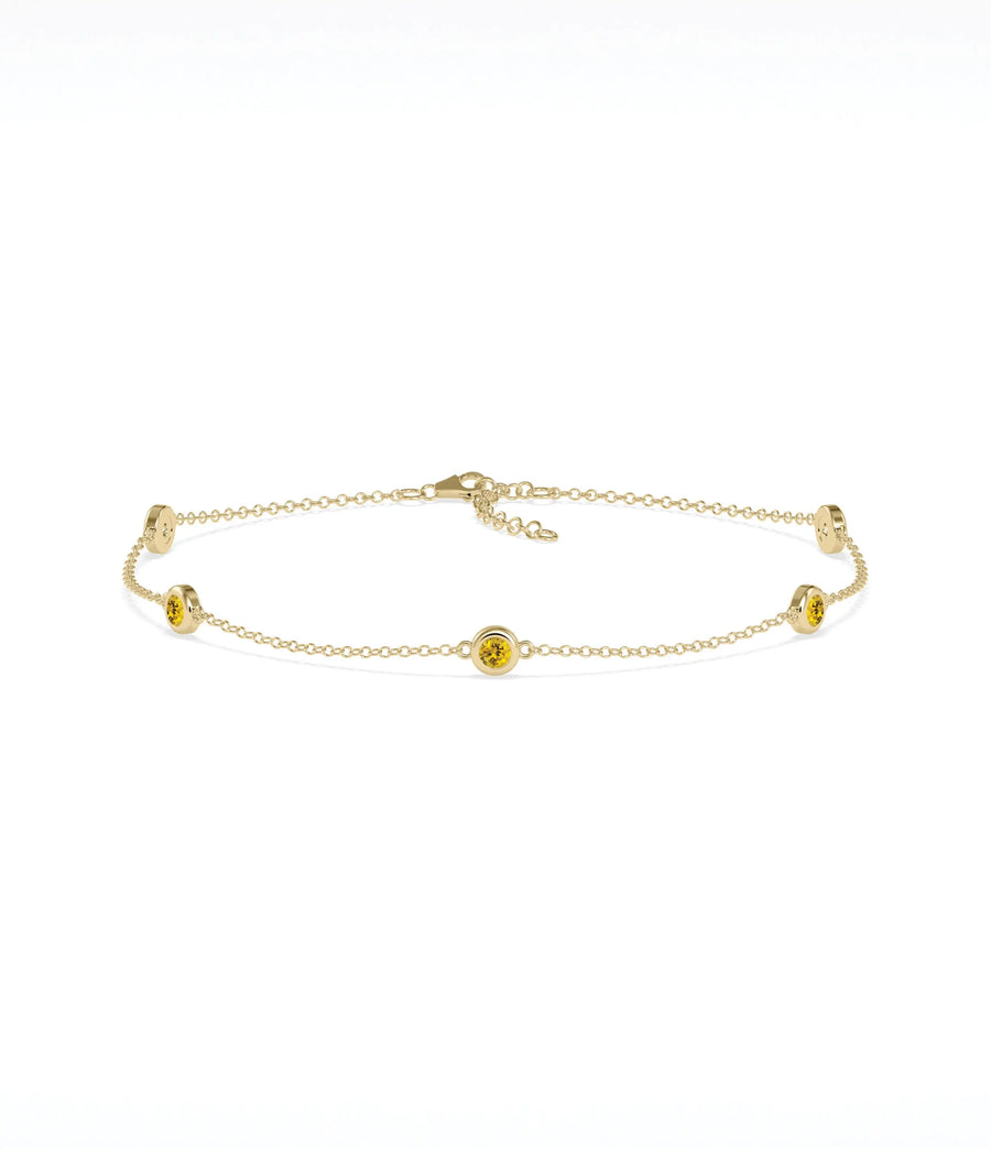 Birthstone Bezel Set Station Bracelet - 79e | Everyday 14K Gold Jewelry