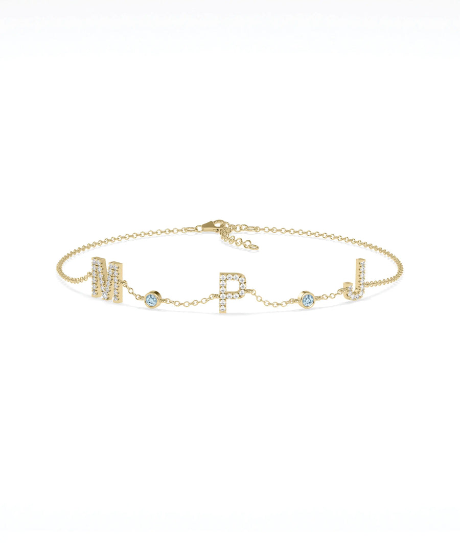 Diamond Pave Initials with Birthstone Bezel - 79e | Everyday 14K Gold Jewelry