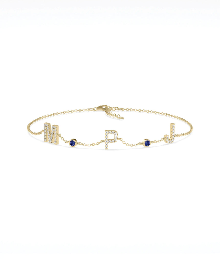 Diamond Pave Initials with Birthstone Bezel - 79e | Everyday 14K Gold Jewelry