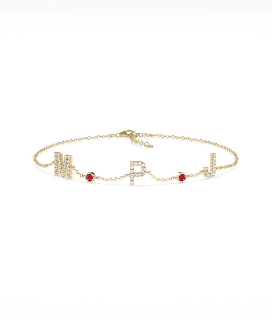 Diamond Pave Initials with Birthstone Bezel - 79e | Everyday 14K Gold Jewelry