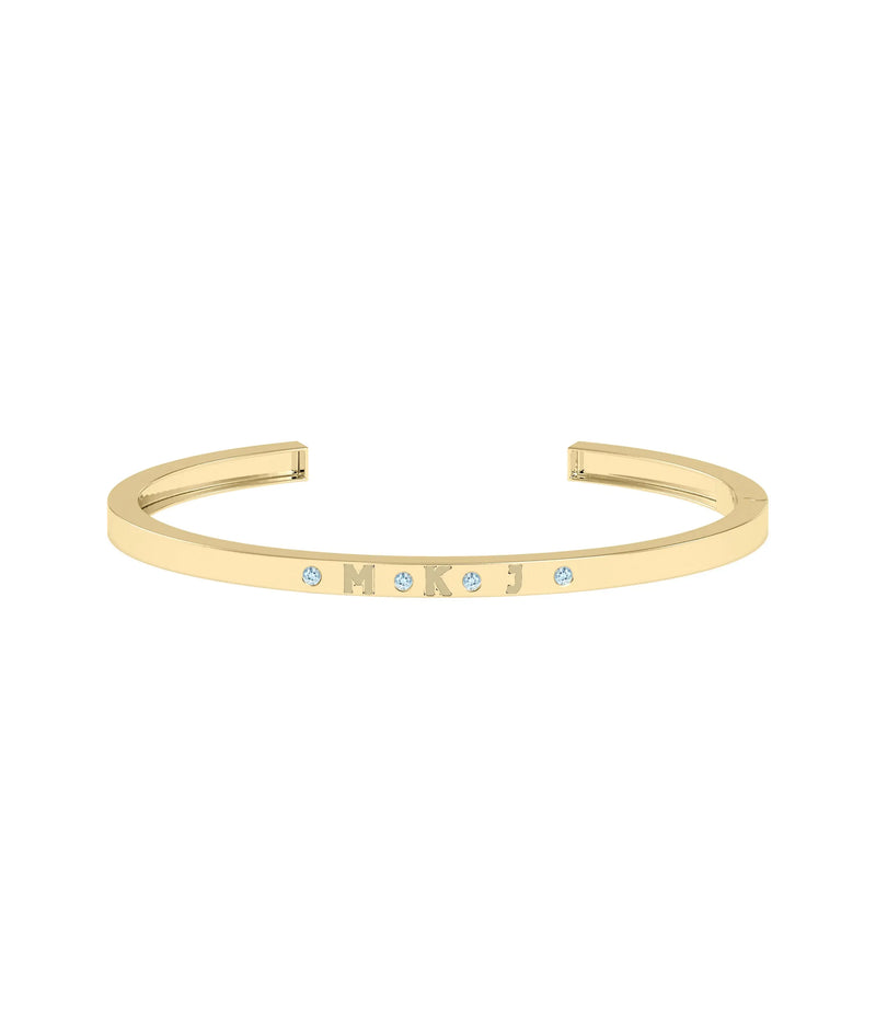 Birthstone and Three Initials Open Cuff Bangle - 79e | Everyday 14K Gold Jewelry
