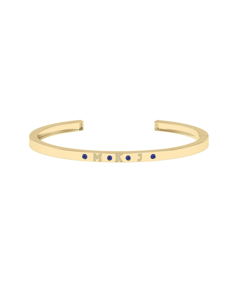 Birthstone and Three Initials Open Cuff Bangle - 79e | Everyday 14K Gold Jewelry