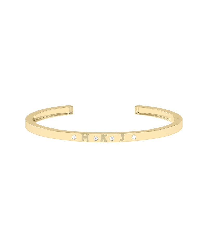 Birthstone and Three Initials Open Cuff Bangle - 79e | Everyday 14K Gold Jewelry
