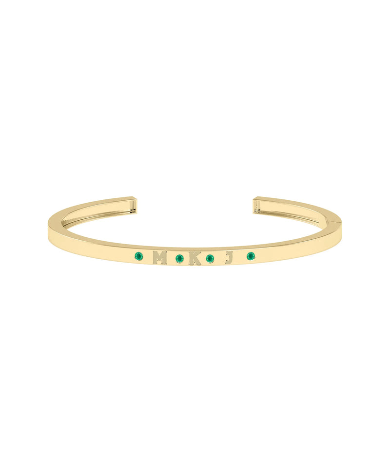Birthstone and Three Initials Open Cuff Bangle - 79e | Everyday 14K Gold Jewelry