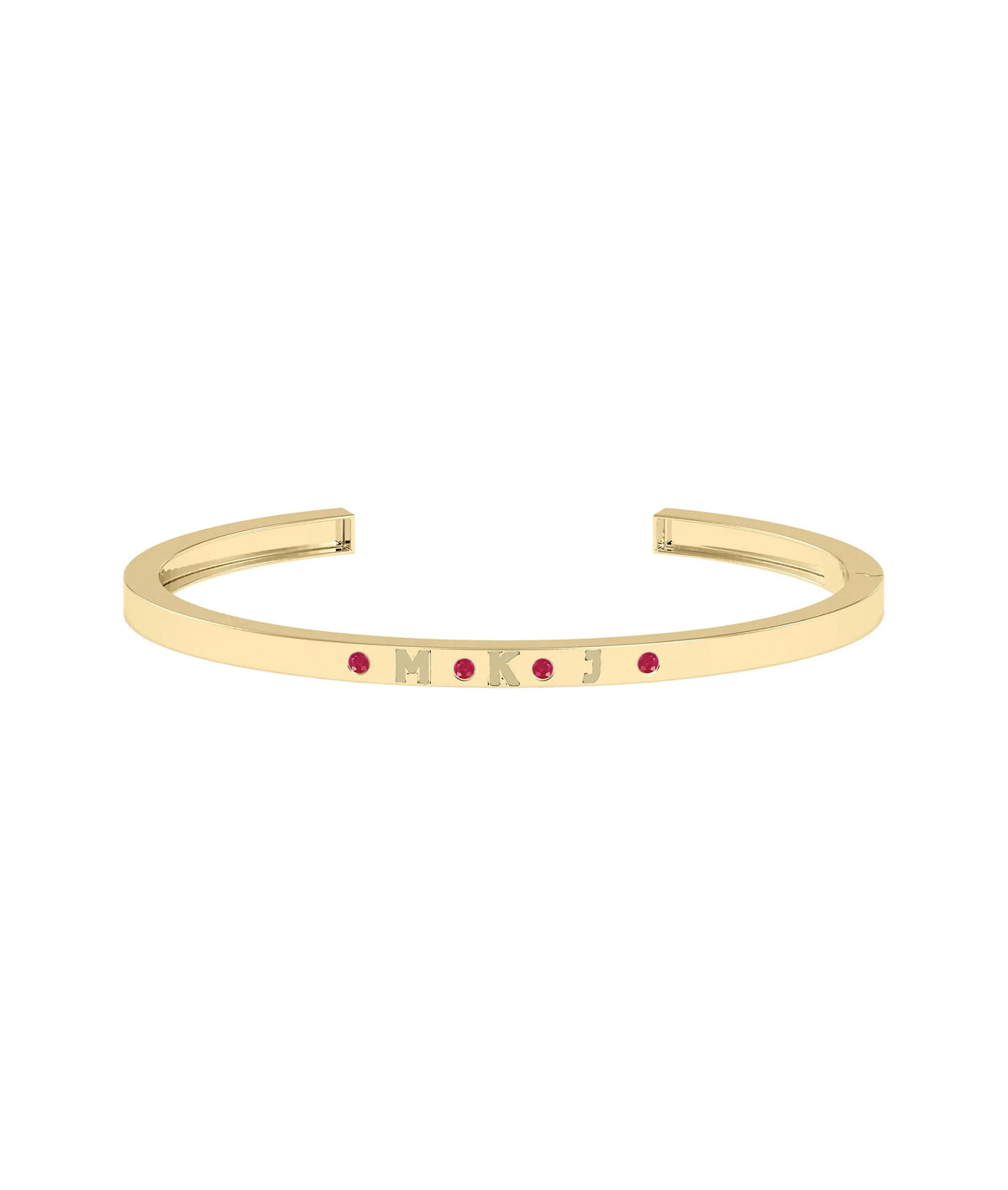 Birthstone and Three Initials Open Cuff Bangle - 79e | Everyday 14K Gold Jewelry