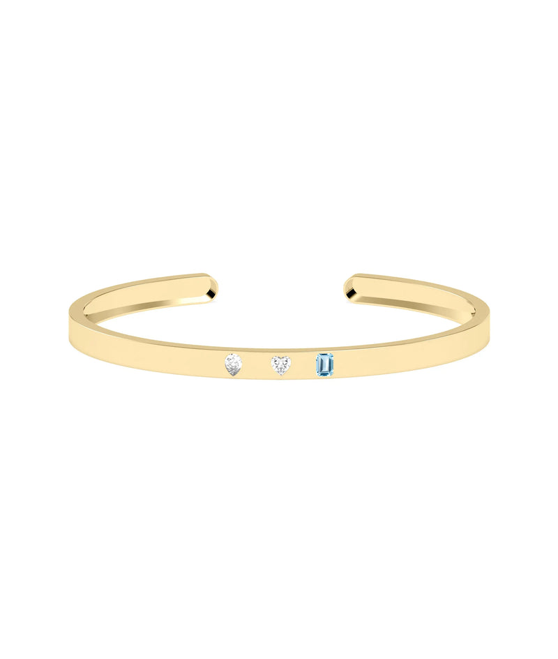 3 Stone Open Cuff Diamond and Birthstone Bangle - 79e | Everyday 14K Gold Jewelry