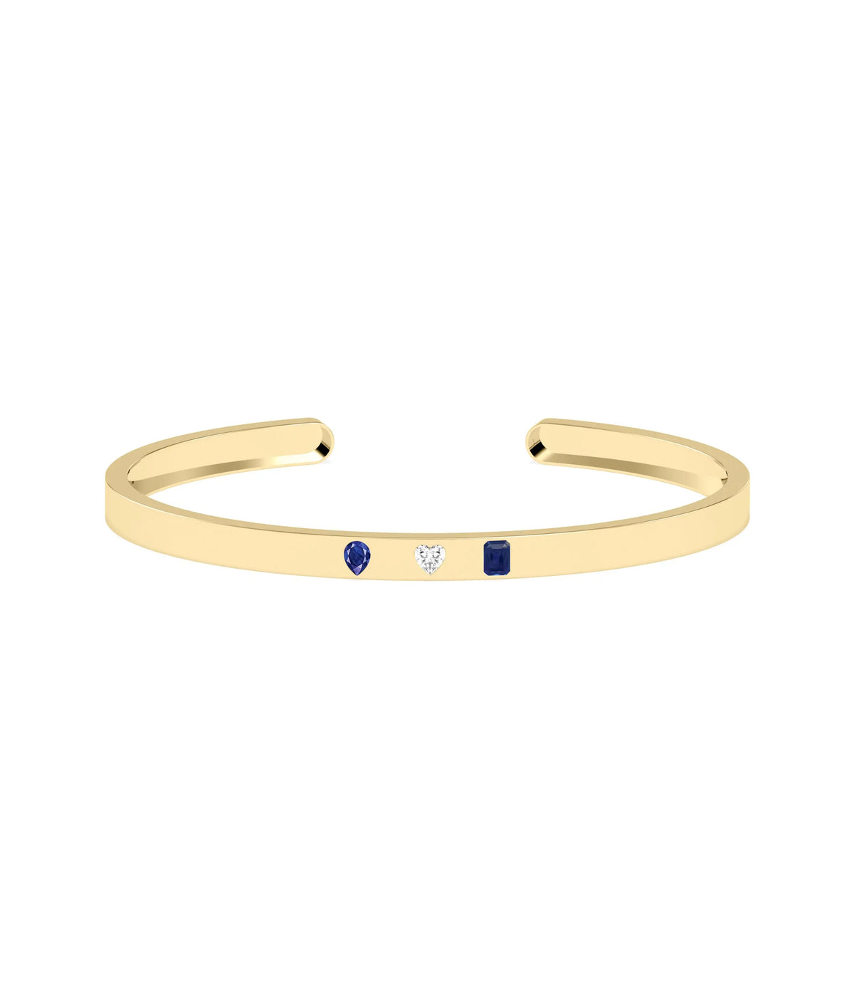 3 Stone Open Cuff Diamond and Birthstone Bangle - 79e | Everyday 14K Gold Jewelry