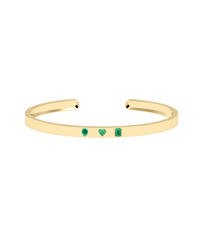 3 Stone Open Cuff Diamond and Birthstone Bangle - 79e | Everyday 14K Gold Jewelry