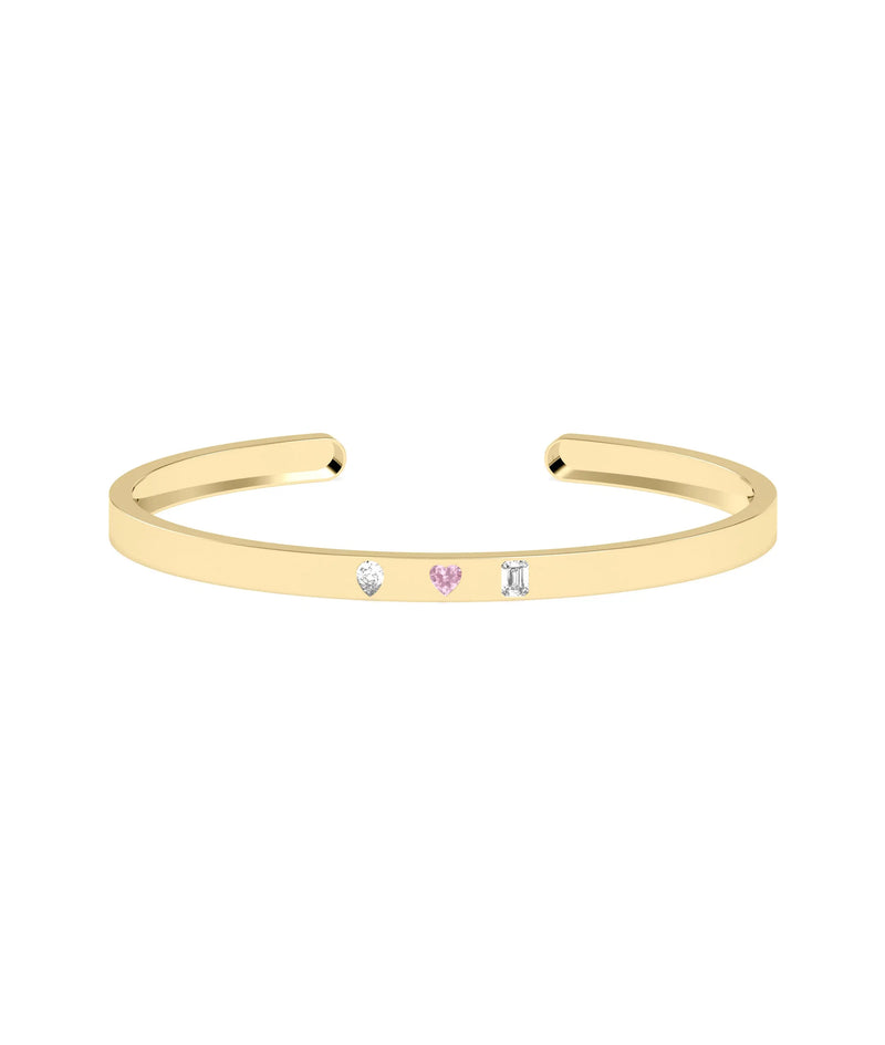 3 Stone Open Cuff Diamond and Birthstone Bangle - 79e | Everyday 14K Gold Jewelry