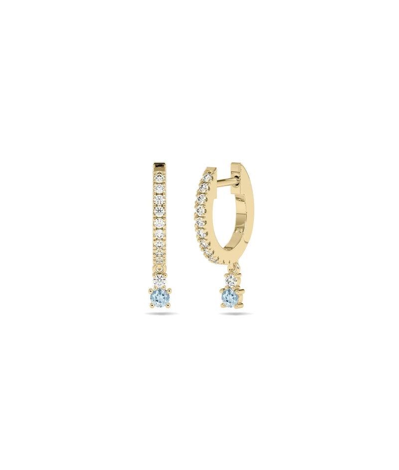 Diamond Pave Hoop Earrings with Birthstone Dangle - 79e | Everyday 14K Gold Jewelry