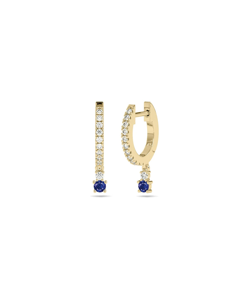 Diamond Pave Hoop Earrings with Birthstone Dangle - 79e | Everyday 14K Gold Jewelry