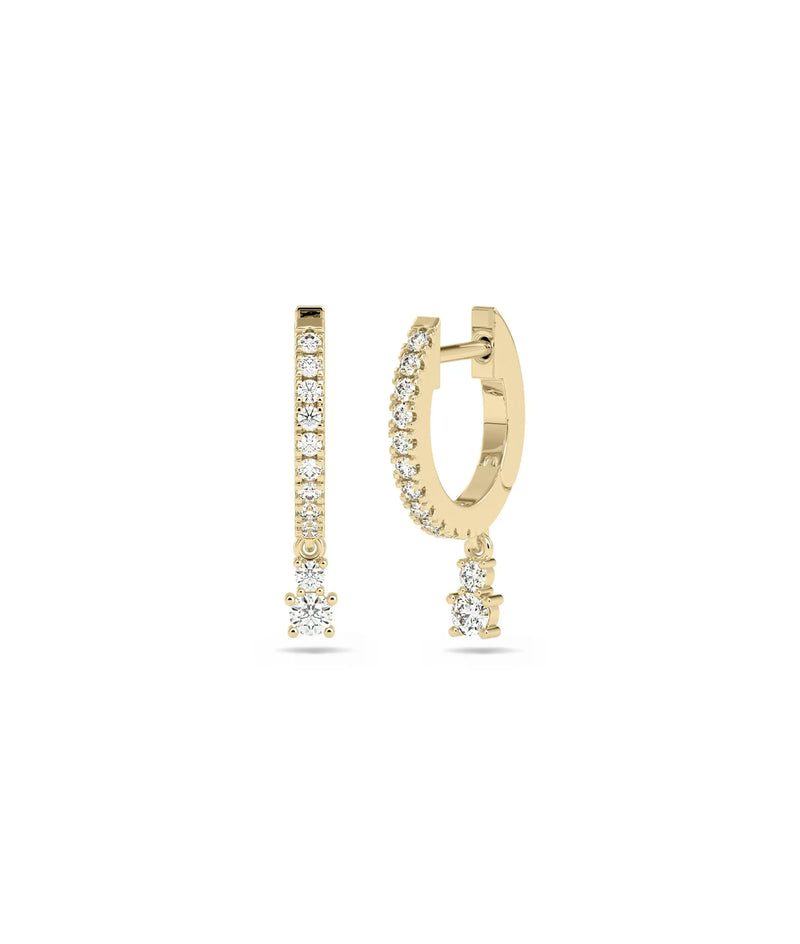 Diamond Pave Hoop Earrings with Birthstone Dangle - 79e | Everyday 14K Gold Jewelry