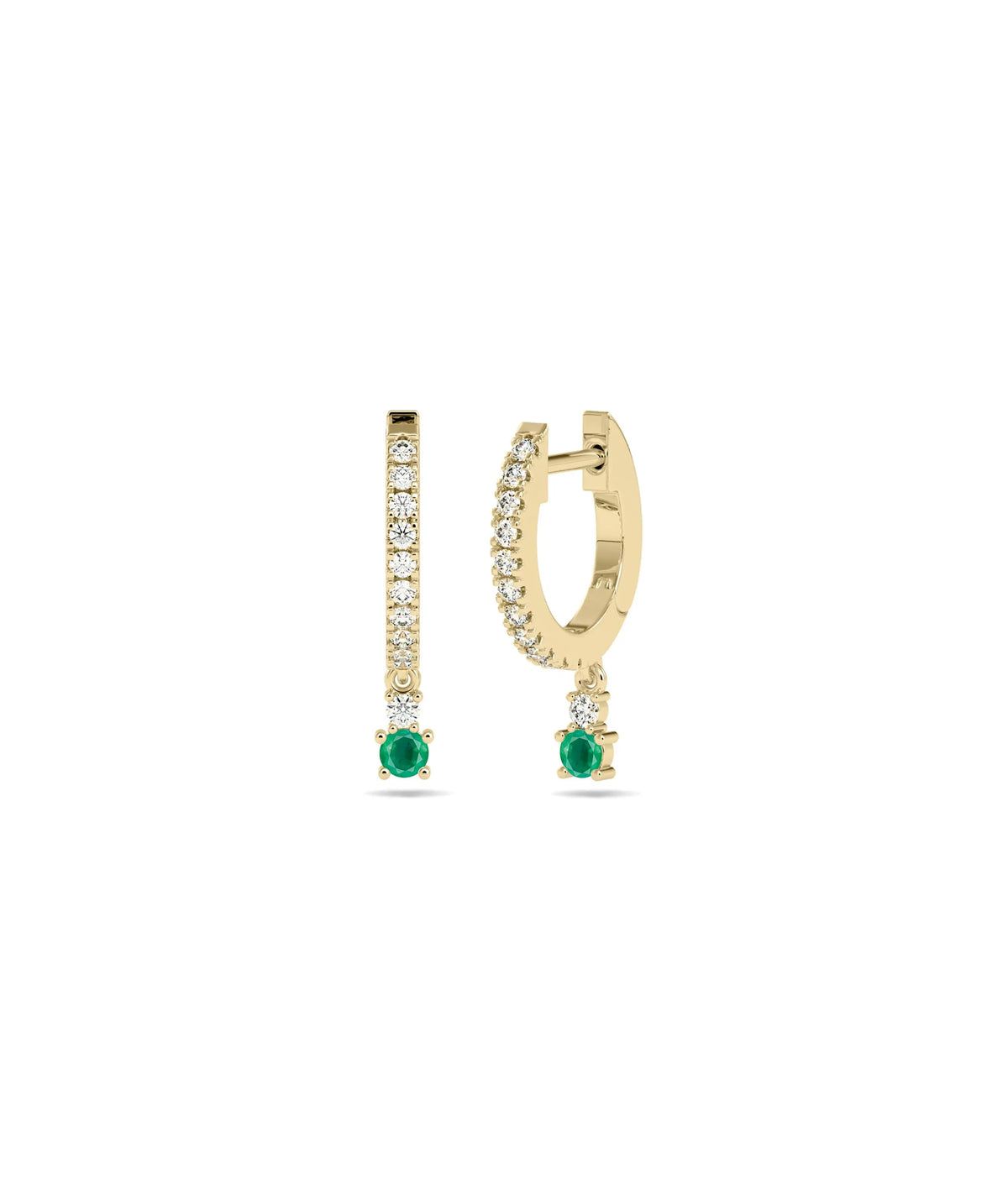 Diamond Pave Hoop Earrings with Birthstone Dangle - 79e | Everyday 14K Gold Jewelry