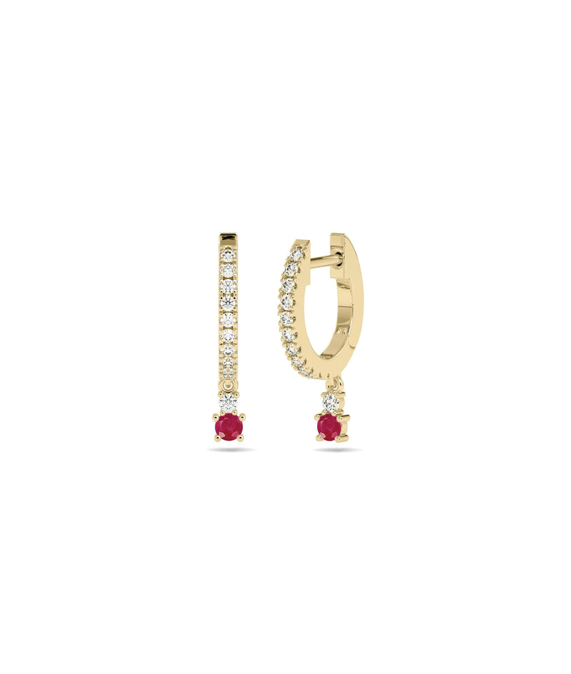 Diamond Pave Hoop Earrings with Birthstone Dangle - 79e | Everyday 14K Gold Jewelry