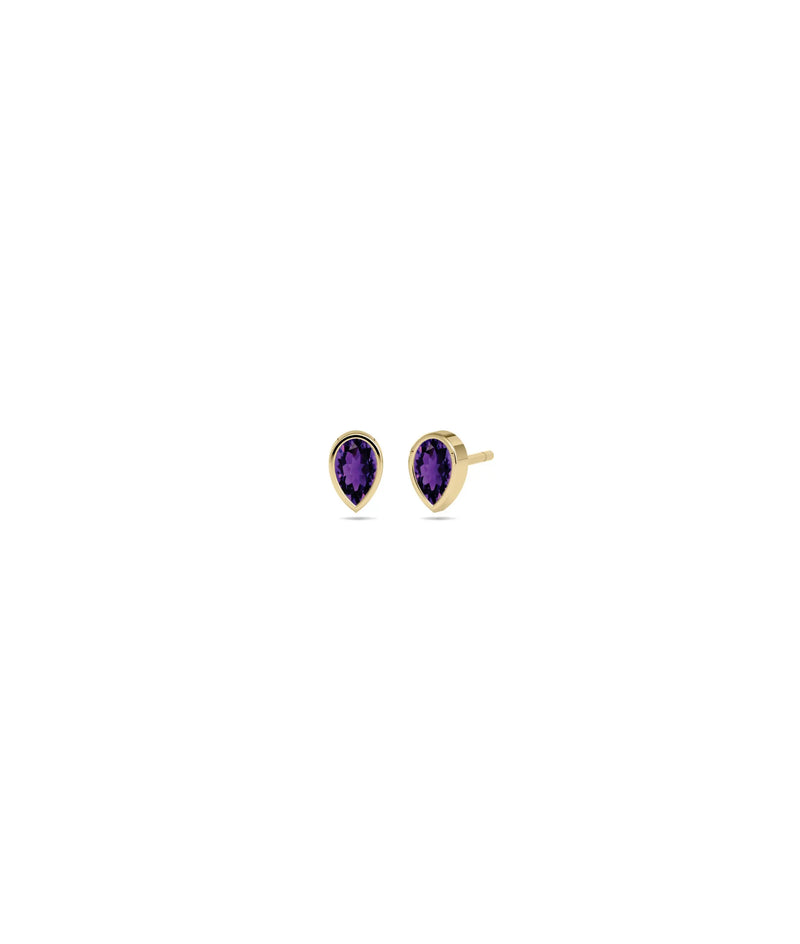 Birthstone Bezel Set Stud Earrings - 79e | Everyday 14K Gold Jewelry