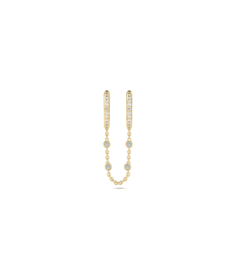Diamond Hoop and Birthstone Bezel Station Dangle Single Earring - 79e | Everyday 14K Gold Jewelry