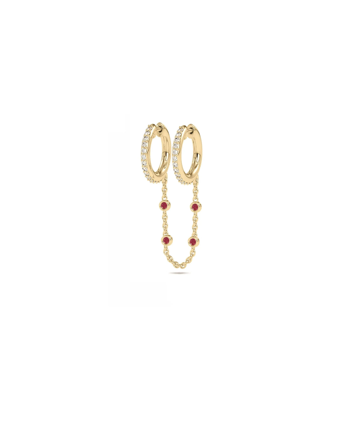 Diamond Hoop and Birthstone Bezel Station Dangle Single Earring - 79e | Everyday 14K Gold Jewelry