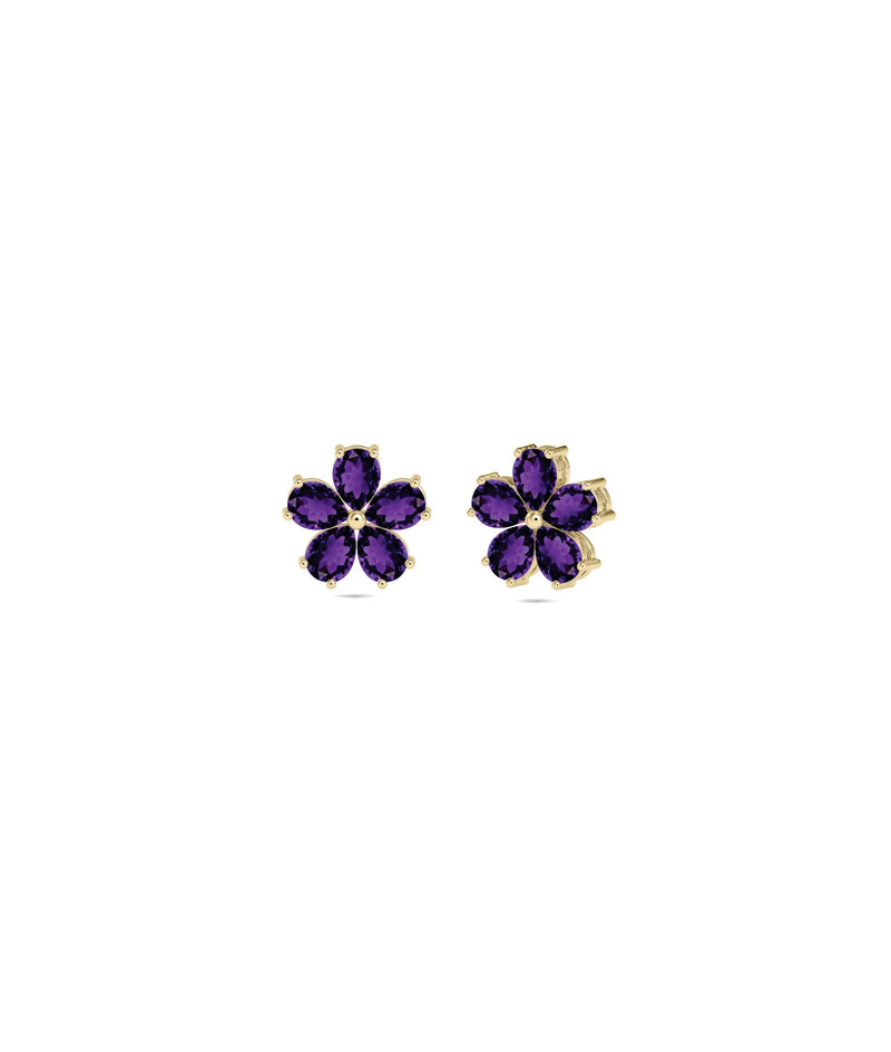 Birthstone and Diamond Flower Stud Earrings - 79e | Everyday 14K Gold Jewelry