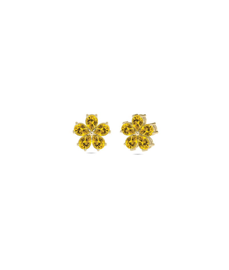 Birthstone and Diamond Flower Stud Earrings - 79e | Everyday 14K Gold Jewelry