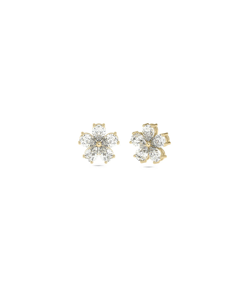 Birthstone and Diamond Flower Stud Earrings - 79e | Everyday 14K Gold Jewelry
