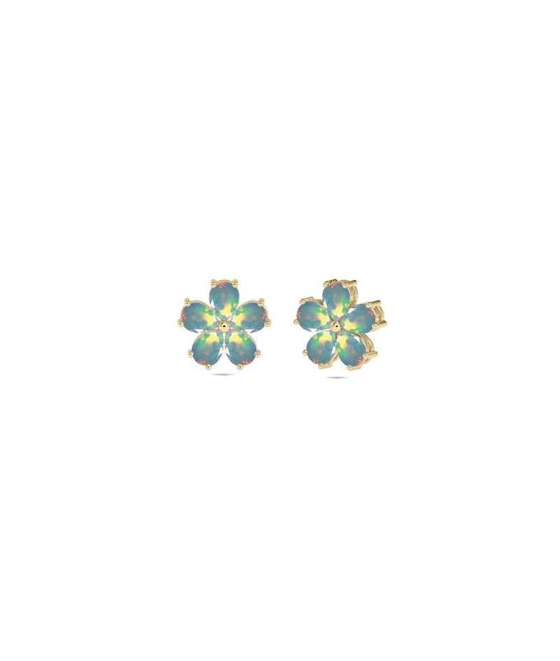 Birthstone and Diamond Flower Stud Earrings - 79e | Everyday 14K Gold Jewelry