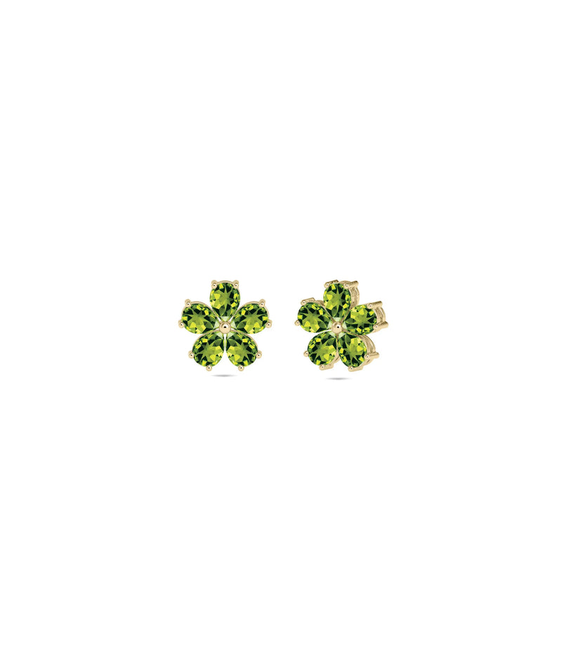 Birthstone and Diamond Flower Stud Earrings - 79e | Everyday 14K Gold Jewelry